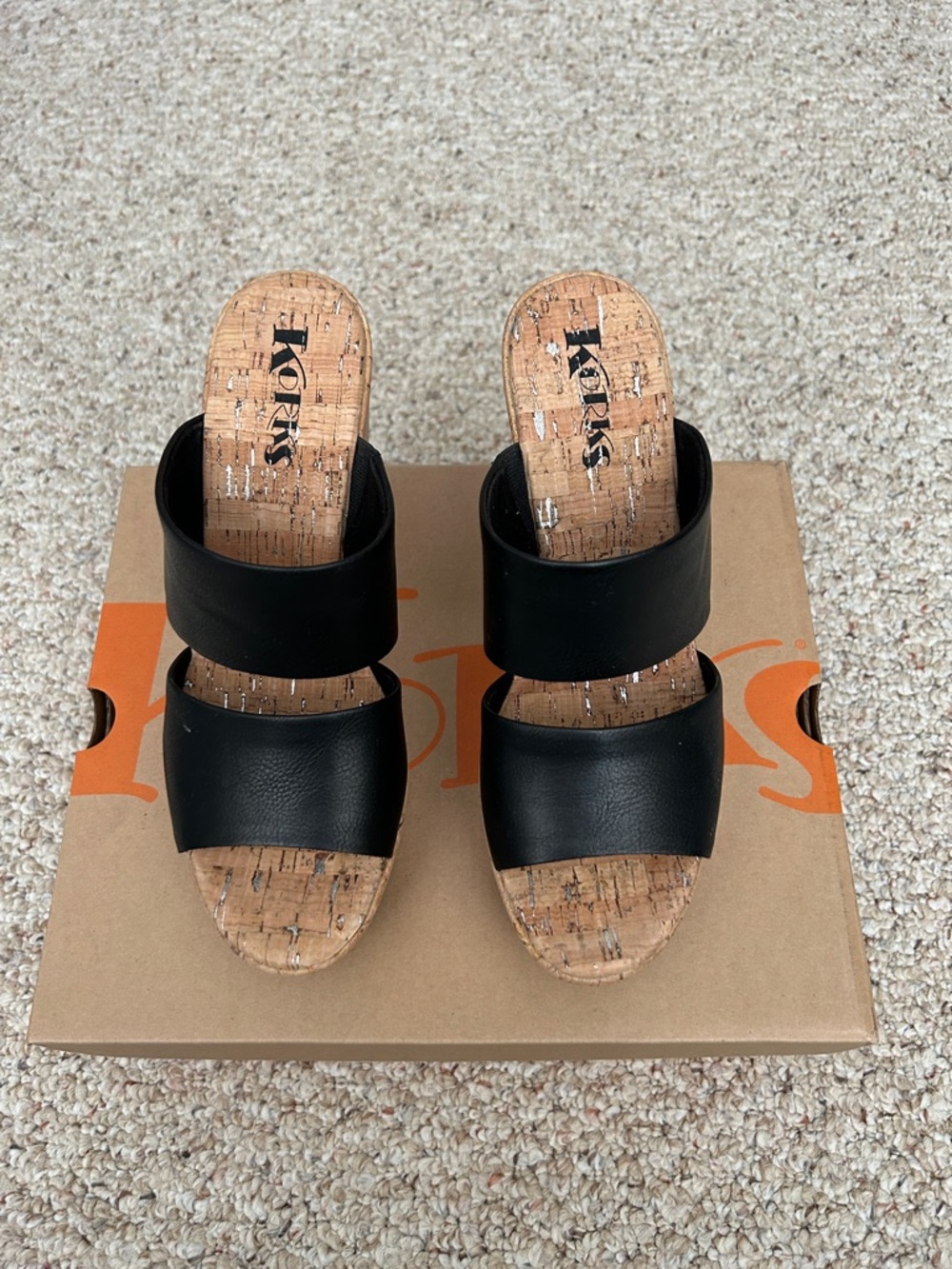 Kork-Ease Black Double Band Cork Slide Mule - Women's